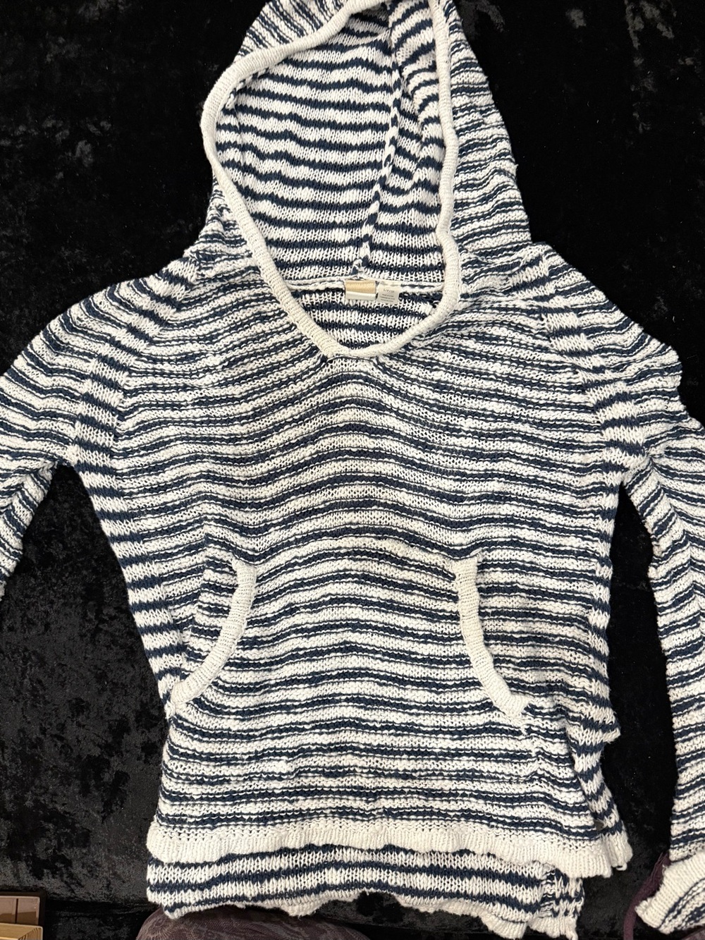 Roxy Striped Navy and White Hooded Knit Sweater